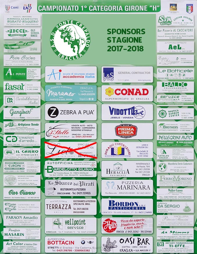 Ponte Crepaldo Eraclea Sponsors stagione 2017-2018